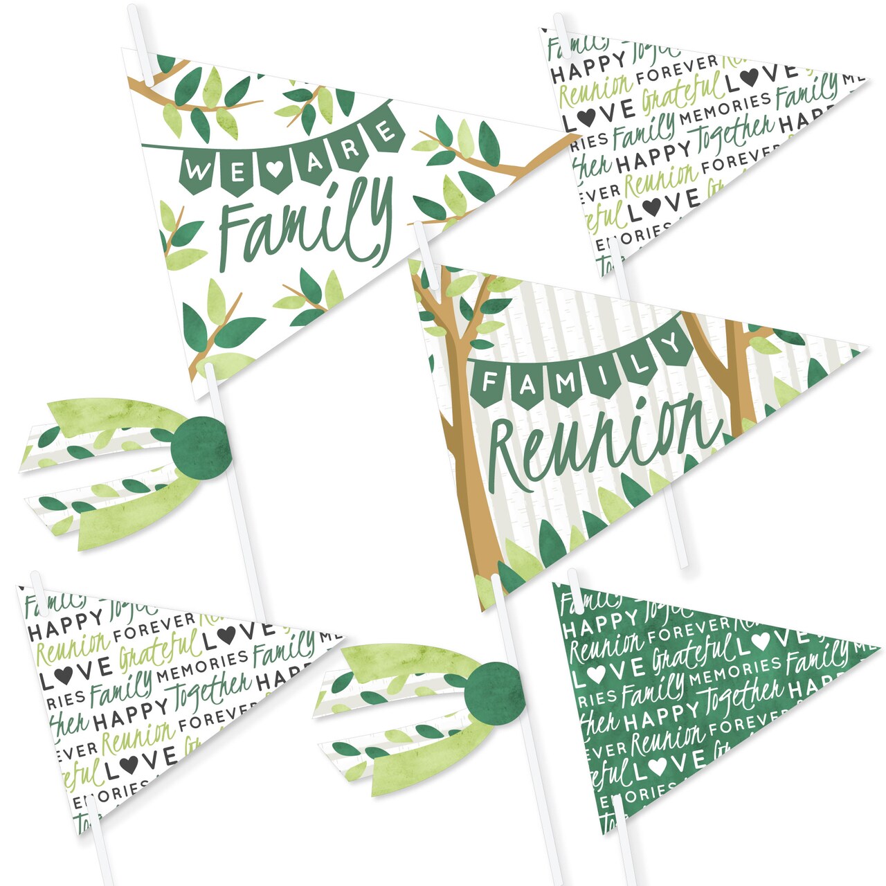 Big Dot of Happiness Family Tree Reunion - Triangle Family Gathering Party Photo Props - Pennant Flag Centerpieces - Set of 20
